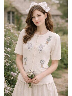 Cottagecore Embroidered Cardigan | Soft Feminine Prairie | Alfred Dunner | M